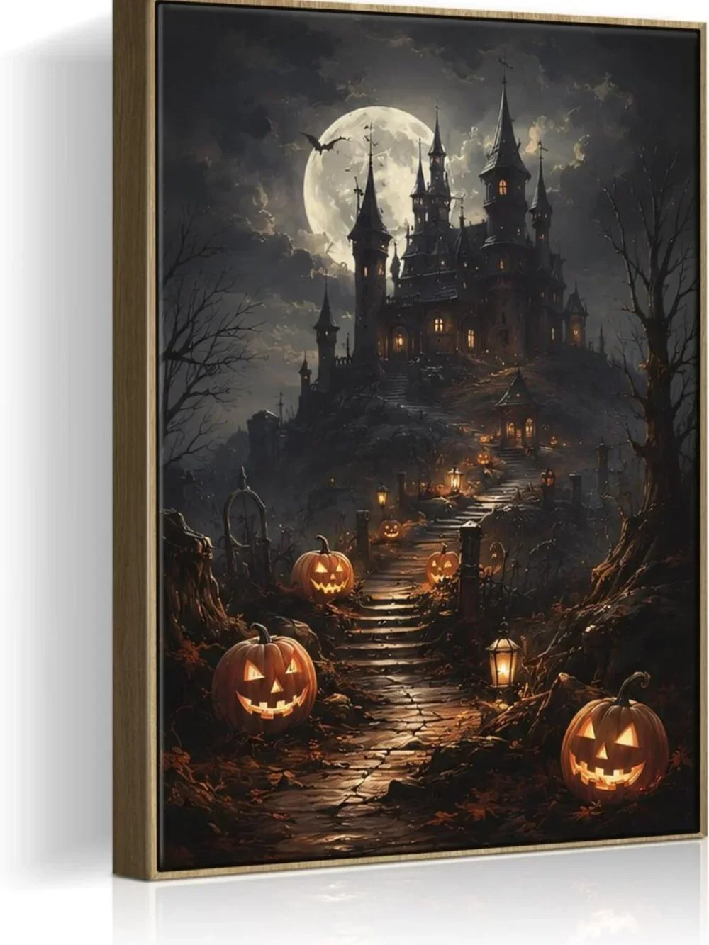 Spooky Halloween Framed Wall Art - Haunted House & Pumpkin Decor Pictures